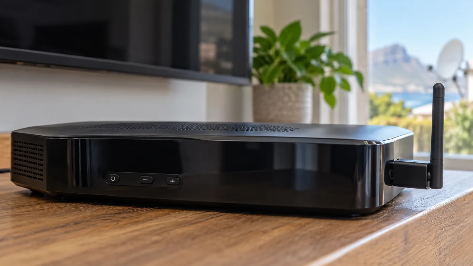 DStv Catch Up in Kommetjie: How It Works and Quick Fixes 2 Black Explora style decoder with a WiFi dongle in a Kommetjie home