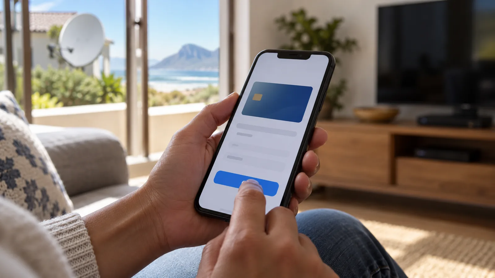 DStv Reconnection in Kommetjie: Easy Steps After a Break 2 Phone in a hand showing an app payment screen in a Kommetjie home