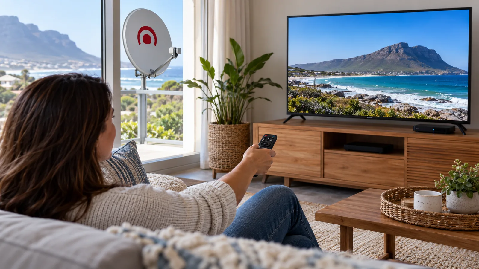 Homeowner learning how to add channels on OpenView with a remote in a Kommetjie lounge