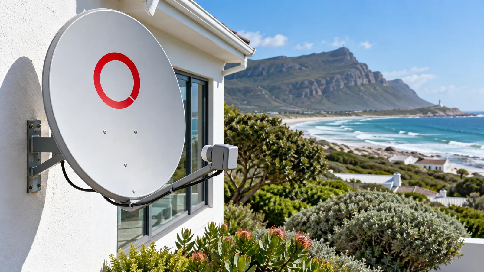 Light grey OpenView dish on a coastal house wall in Kommetjie