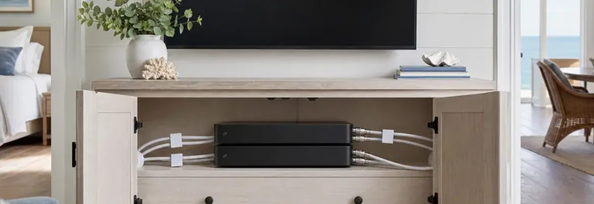 Guest-house lounge with six screens running sport from a central DStv distribution rack