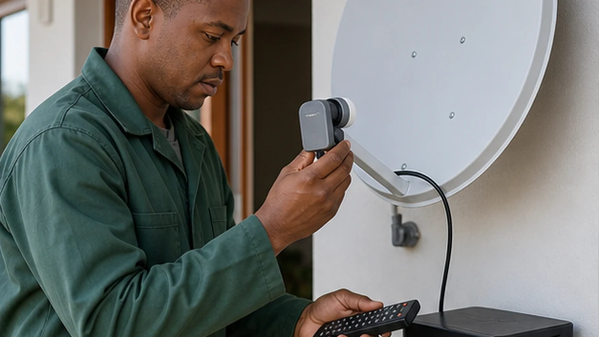 Technician aligning a satellite dish for Openview HD installation in Kommetjie